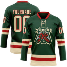 Загрузить изображение в средство просмотра галереи, Custom Green Cream-Red Hockey Lace Neck Jersey
