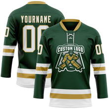 Загрузить изображение в средство просмотра галереи, Custom Green White-Old Gold Hockey Lace Neck Jersey
