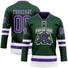 Загрузить изображение в средство просмотра галереи, Custom Green Purple-White Hockey Lace Neck Jersey
