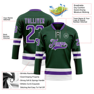 Custom Green Purple-White Hockey Lace Neck Jersey