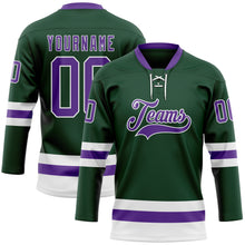 Загрузить изображение в средство просмотра галереи, Custom Green Purple-White Hockey Lace Neck Jersey
