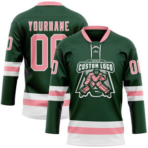 Custom Green Medium Pink-White Hockey Lace Neck Jersey