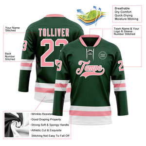 Custom Green Medium Pink-White Hockey Lace Neck Jersey