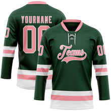 Загрузить изображение в средство просмотра галереи, Custom Green Medium Pink-White Hockey Lace Neck Jersey
