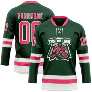 Custom Green Neon Pink-White Hockey Lace Neck Jersey