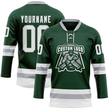 Загрузить изображение в средство просмотра галереи, Custom Green White-Gray Hockey Lace Neck Jersey
