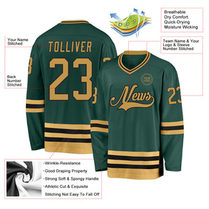 Custom Green Old Gold-Black Hockey Jersey