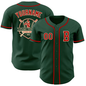 Custom Green Red-Cream Authentic Baseball Jersey