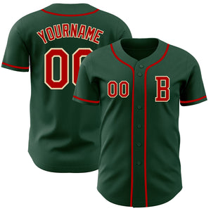 Custom Green Red-Cream Authentic Baseball Jersey