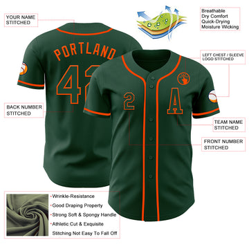 Custom Green Orange Authentic Baseball Jersey