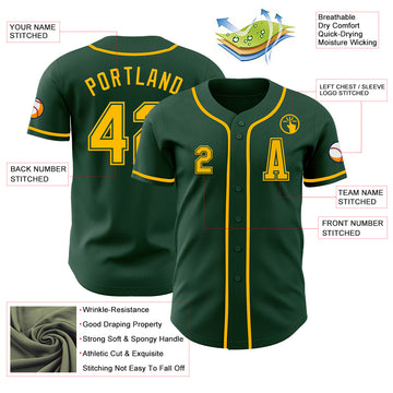 Custom Green Gold Authentic Baseball Jersey