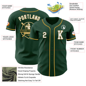 Custom Green White-Old Gold Authentic Baseball Jersey