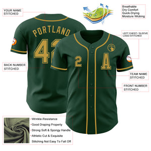 Custom Green Old Gold Authentic Baseball Jersey