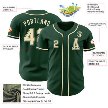 Custom Green Cream Authentic Baseball Jersey