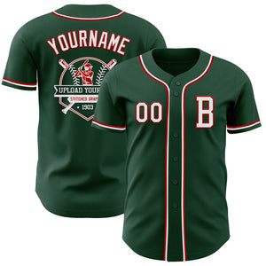 Custom Green White-Red Authentic Baseball Jersey