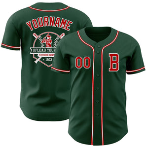 Custom Green Red-White Authentic Baseball Jersey