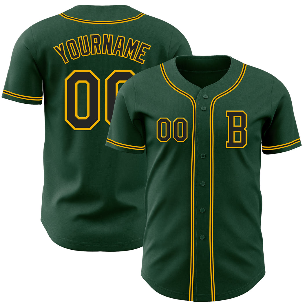 Custom Green Black-Gold Authentic Baseball Jersey