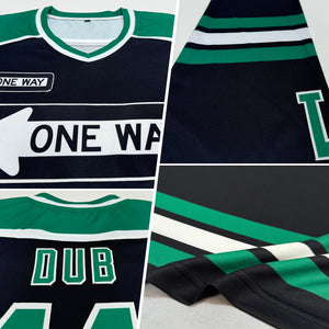 Custom Black Kelly Green-White Hockey Jersey