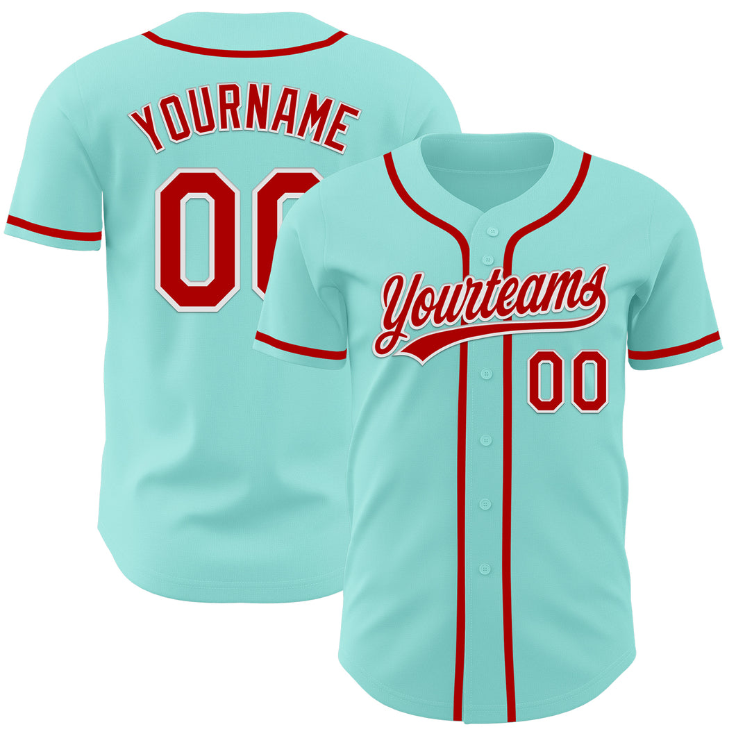 Custom Ice Blue Red-White Authentic Baseball Jersey