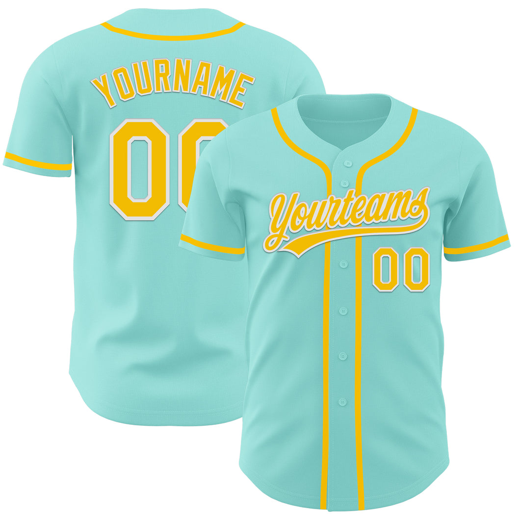 Custom Ice Blue Yellow-White Authentic Baseball Jersey