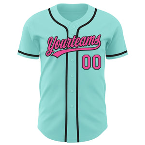 Custom Ice Blue Pink-Black Authentic Baseball Jersey