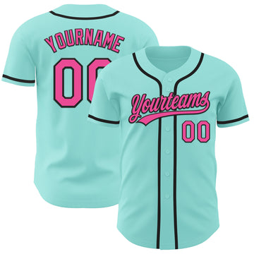 Custom Ice Blue Pink-Black Authentic Baseball Jersey