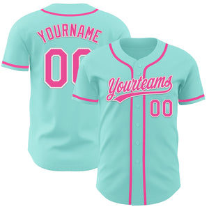 Custom Ice Blue Pink-White Authentic Baseball Jersey