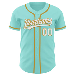 Custom Ice Blue White-Old Gold Authentic Baseball Jersey