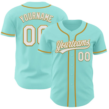 Custom Ice Blue White-Old Gold Authentic Baseball Jersey