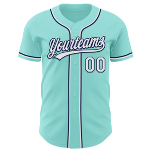 Custom Ice Blue White-Navy Authentic Baseball Jersey