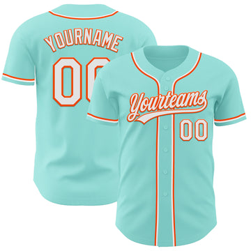 Custom Ice Blue White-Orange Authentic Baseball Jersey