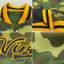 Laden Sie das Bild in den Galerie-Viewer, Custom Camo Black-Gold Bomber Full-Snap Varsity Letterman Salute To Service Jacket
