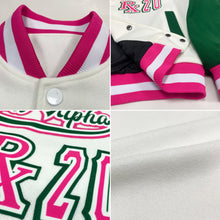 Load image into Gallery viewer, Custom White Pink-Kelly Green Bomber Full-Snap Varsity Letterman Two Tone Jacket
