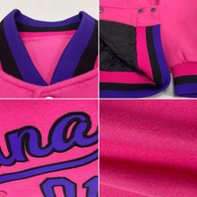 Load image into Gallery viewer, Custom Pink Purple-Black Bomber Full-Snap Varsity Letterman Jacket
