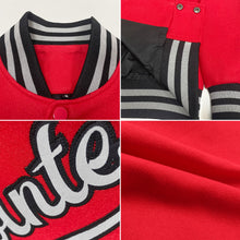 Charger l&#39;image dans la galerie, Custom Red Gray-Black Bomber Full-Snap Varsity Letterman Jacket
