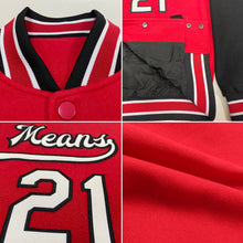 Load image into Gallery viewer, Custom Red White-Black Bomber Full-Snap Varsity Letterman Two Tone Jacket
