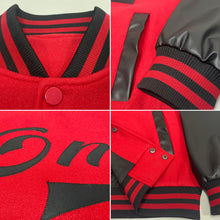 Load image into Gallery viewer, Custom Red Black Bomber Full-Snap Varsity Letterman Two Tone Jacket
