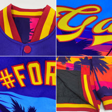 Charger l&#39;image dans la galerie, Custom Royal Gold-Red Hawaii Palm Trees 3D Bomber Full-Snap Varsity Letterman Jacket
