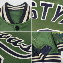 Charger l&#39;image dans la galerie, Custom Olive Black-Cream Camo Sleeves 3D Pattern Design Bomber Full-Snap Varsity Letterman Salute To Service Jacket
