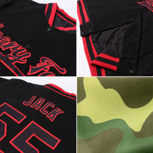 Charger l&#39;image dans la galerie, Custom Camo Black-Cream Bomber Full-Snap Varsity Letterman Salute To Service Jacket
