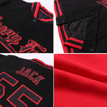 Load image into Gallery viewer, Custom Red Old Gold-Black Bomber Full-Snap Varsity Letterman Jacket
