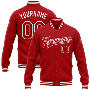 Custom Red White Bomber Full-Snap Varsity Letterman Jacket