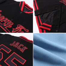 Charger l&#39;image dans la galerie, Custom Light Blue White-Red Bomber Full-Snap Varsity Letterman Jacket
