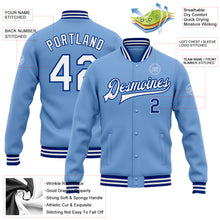 Charger l&#39;image dans la galerie, Custom Light Blue White-Royal Bomber Full-Snap Varsity Letterman Jacket
