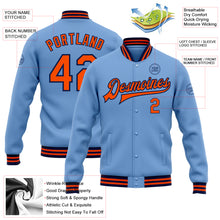 Charger l&#39;image dans la galerie, Custom Light Blue Orange-Navy Bomber Full-Snap Varsity Letterman Jacket
