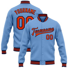 Charger l&#39;image dans la galerie, Custom Light Blue Orange-Navy Bomber Full-Snap Varsity Letterman Jacket
