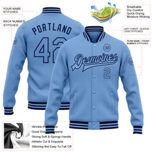 Charger l&#39;image dans la galerie, Custom Light Blue Navy Bomber Full-Snap Varsity Letterman Jacket
