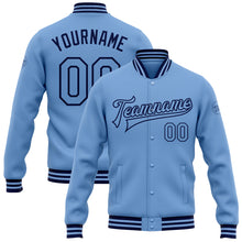 Charger l&#39;image dans la galerie, Custom Light Blue Navy Bomber Full-Snap Varsity Letterman Jacket
