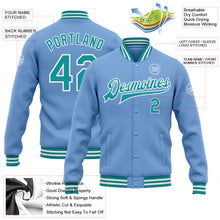 Charger l&#39;image dans la galerie, Custom Light Blue Teal-White Bomber Full-Snap Varsity Letterman Jacket
