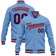 Charger l&#39;image dans la galerie, Custom Light Blue Royal-Orange Bomber Full-Snap Varsity Letterman Jacket
